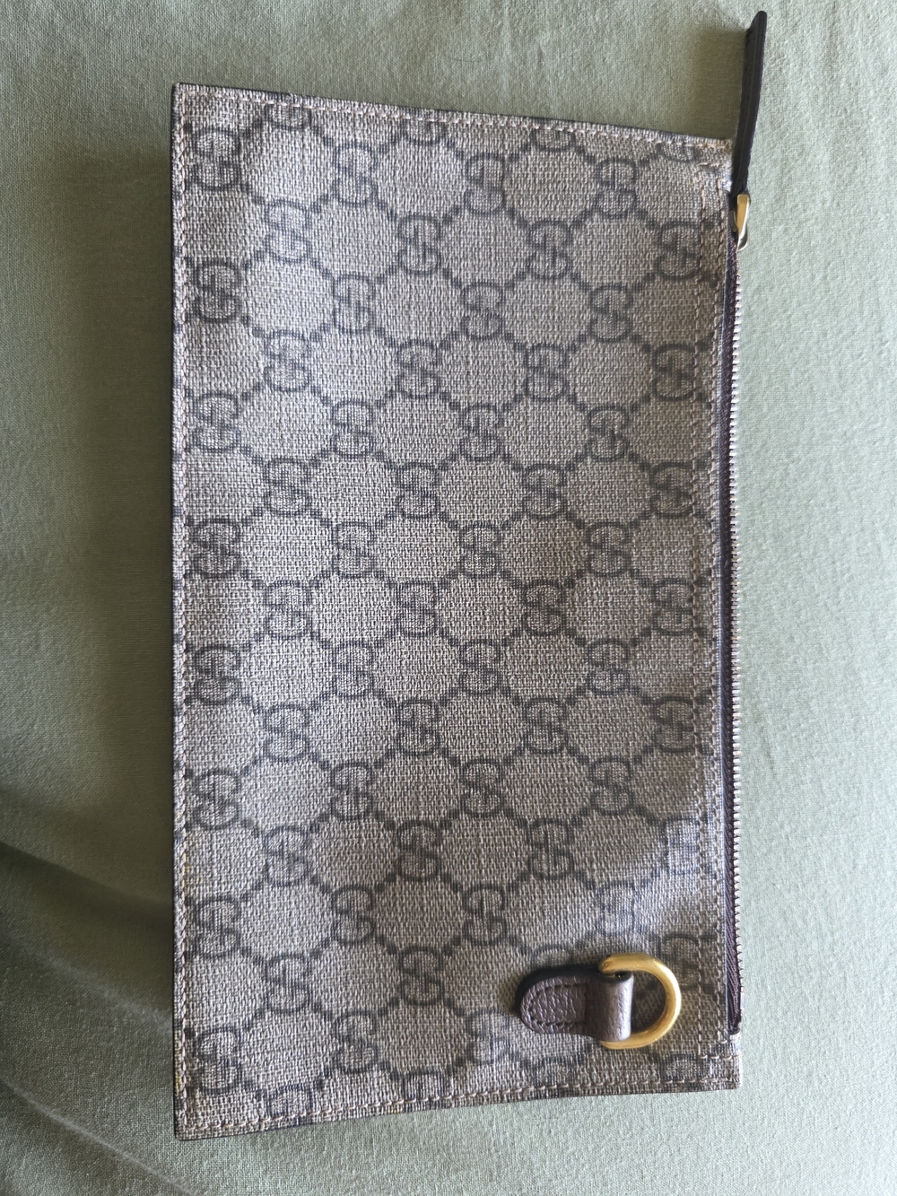 Gucci Monogram Zip Pouch in Beige and Brown
